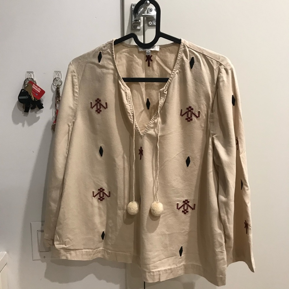 MADEWELL Embroidered Pom Pom Silk Blouse